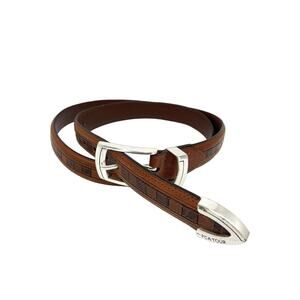 PGA Tour Brown Leather Belt Silver Tone Square Buckle Size 44